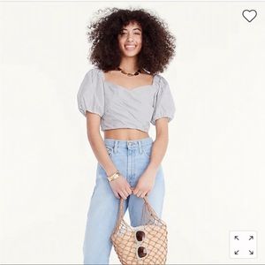 J Crew puff sleeve organic cotton cropped top -Small